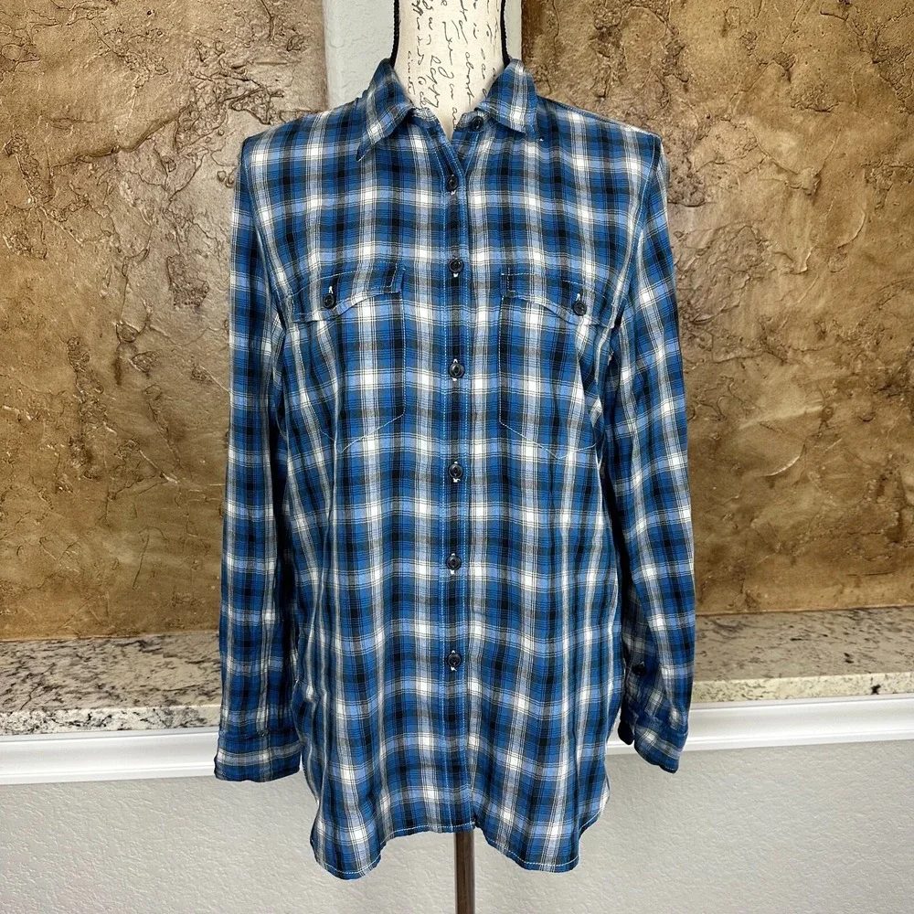 Vintage Denim & Supply‎ Ralph Lauren Shirt Womens Medium Button Front Plaid Blue